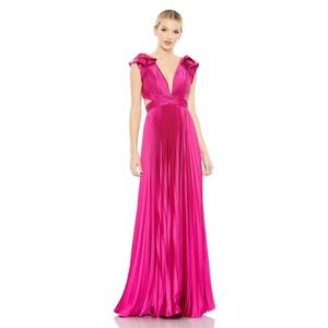 IEENA FOR MAC DUGGAL 26729 Pleated Ruffle Cap Sleeve Cut Out Lace Up Gown 6